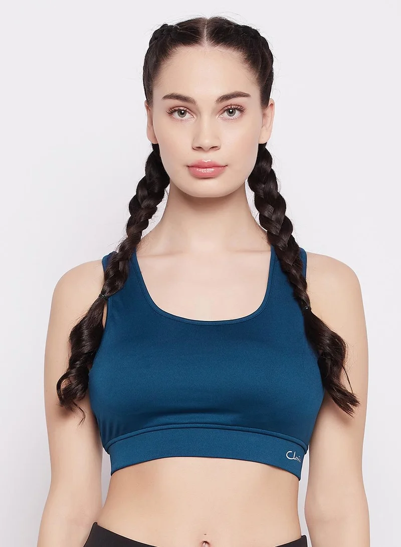 Clovia Blue Medium Impact Padded Racerback Sports Bra in Navy for Women | Best Price UAE